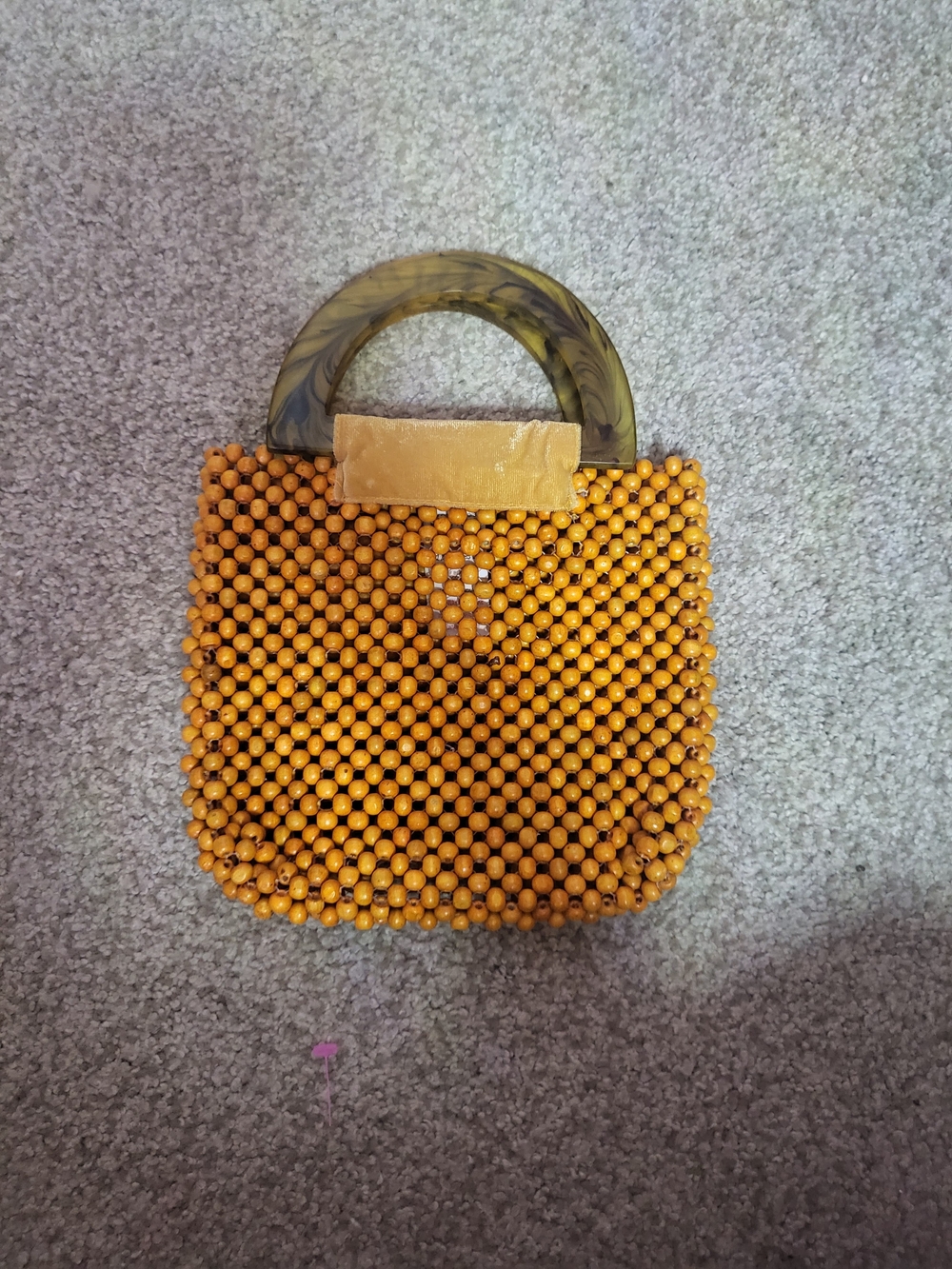 Beaded Top-Handle Bag in Mustard Yellow